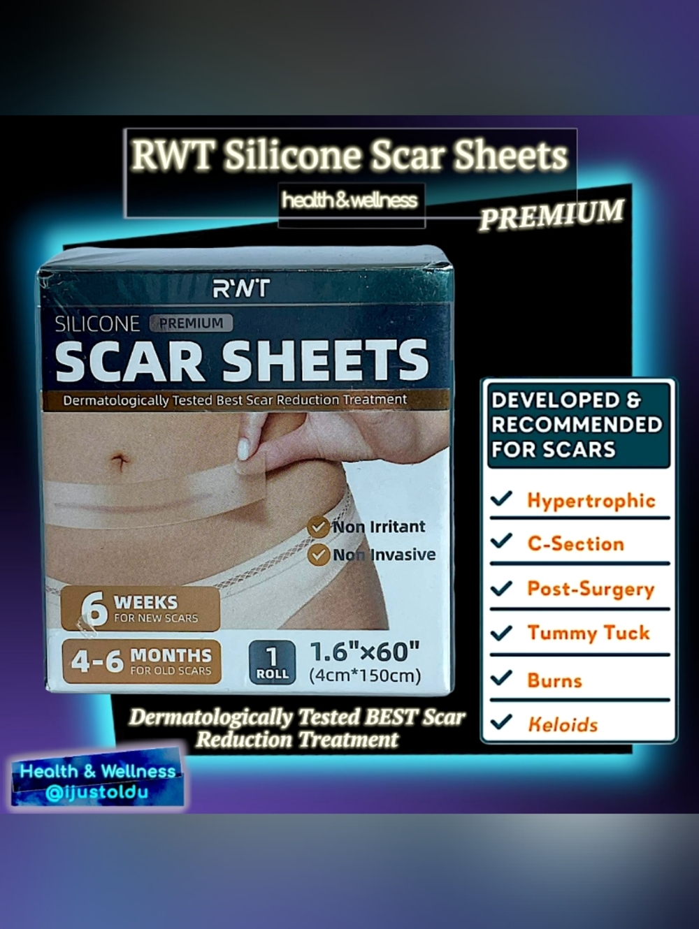 RWT Silicone Scar Sheets | Medical‑Grade Silicone Scar Tape | 1 Roll 1.6″ x 60″